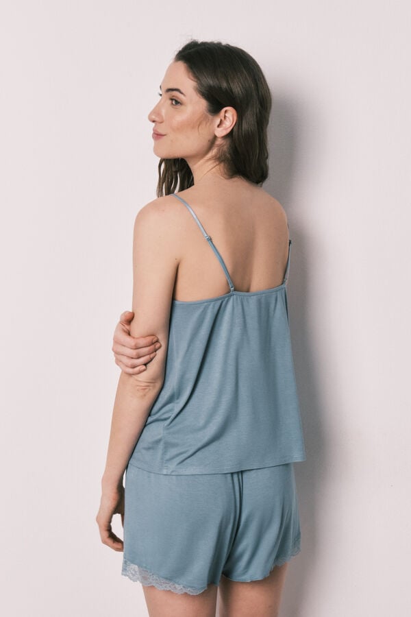 Women'secret Plava viskozna kratka pidžama mekana na dodir Plava