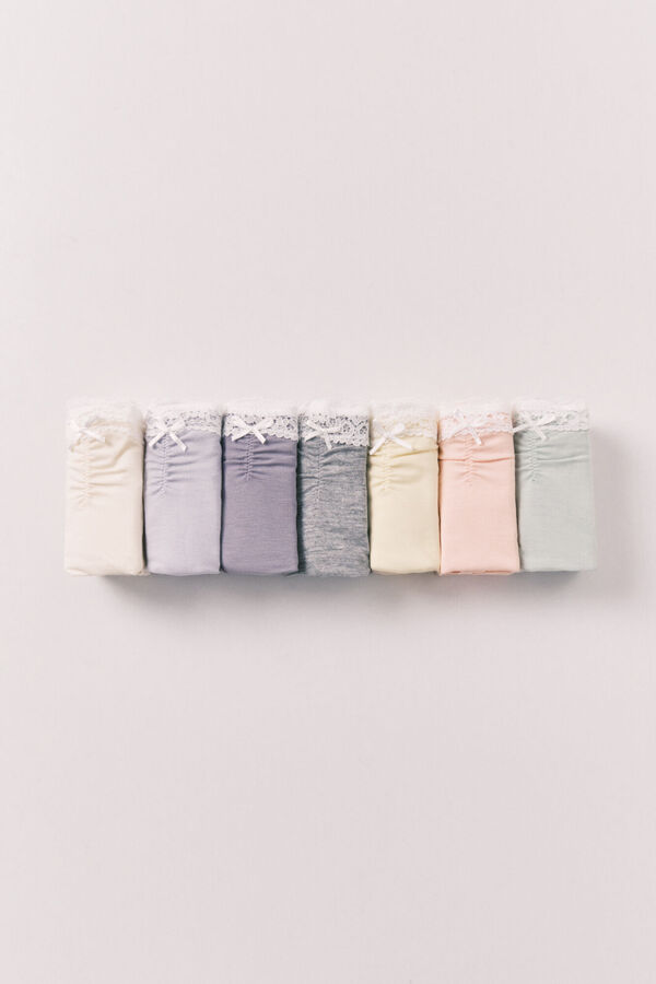 Women'secret Pack 7 bragas cl&aacute;sicas algod&oacute;n lisas encaje blanco