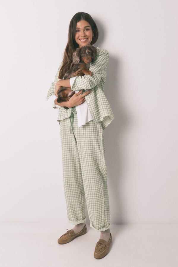 Women'secret 100% pamučna karirana duga ko&scaron;ulja pidžama Zelena