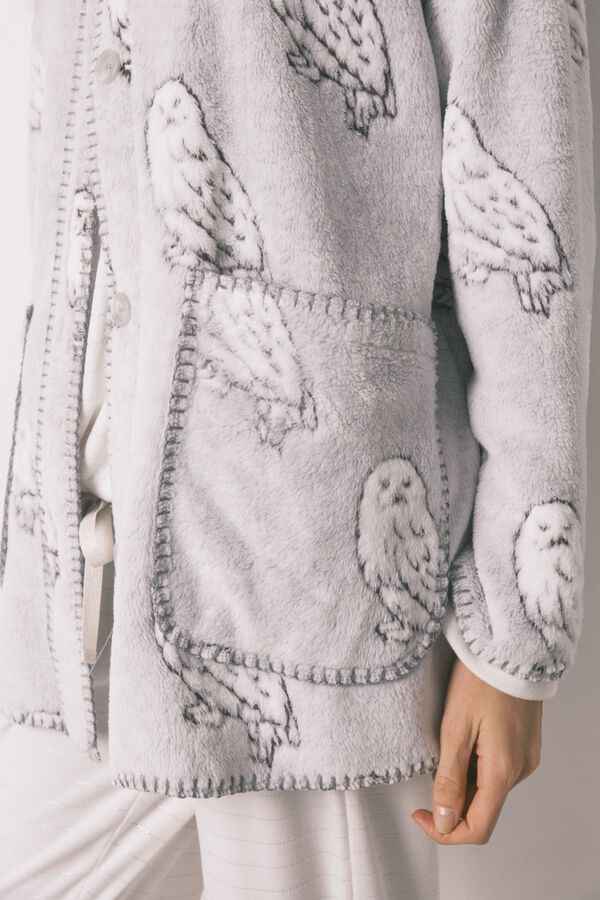 Women'secret Kratak kućni ogrtač od flisa sa sivim krznom "Hedwig" Siva