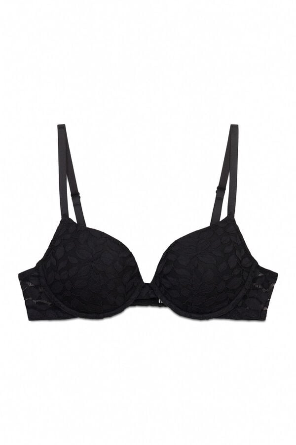 Women'secret Crni čipkasti klasičan BEAUTIFUL grudnjak sa punjenjem Crna