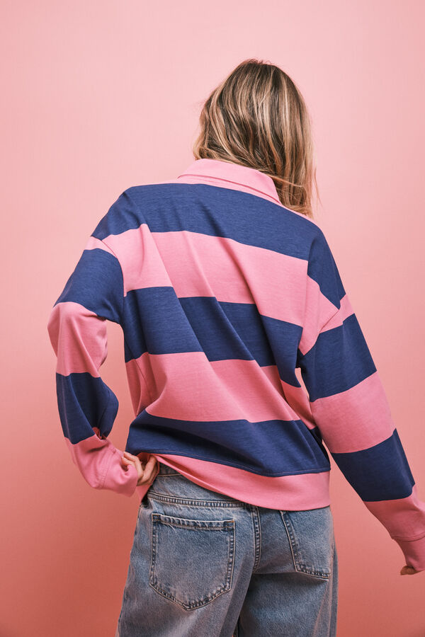 HI&BYE Roze i plava prugasta polo dukserica Print