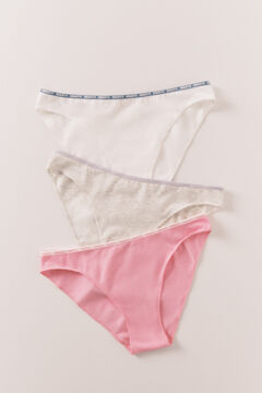 HI&BYE Pack 3 bragas cl&aacute;sicas algod&oacute;n gris, rosa, blanco