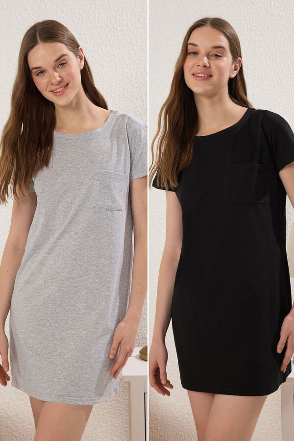 Trendyol Camisa de dormir curta em algod&atilde;o preto