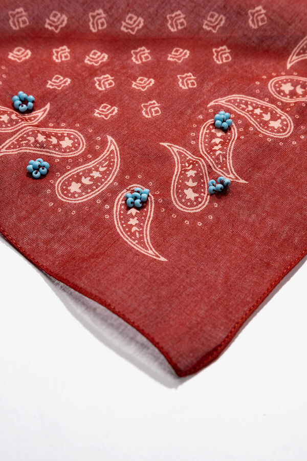 Vilanova Bandana paisley con cuentas burdeos