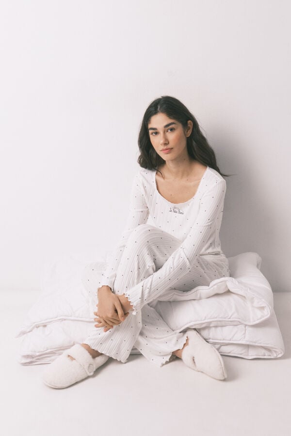 Women'secret Bela rebrasta duga pidžama sa printom zvezda Bež