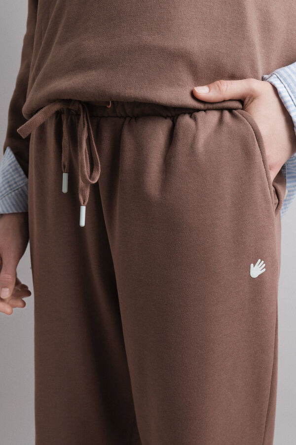 HI&BYE Smeđe pamučne pli&scaron;ane jogger pantalone  Braon