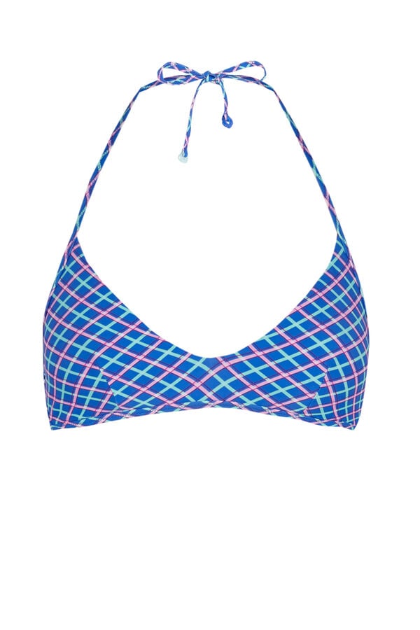 Women'secret Plavi trouglasti top bikinija sa kariranim printom Print