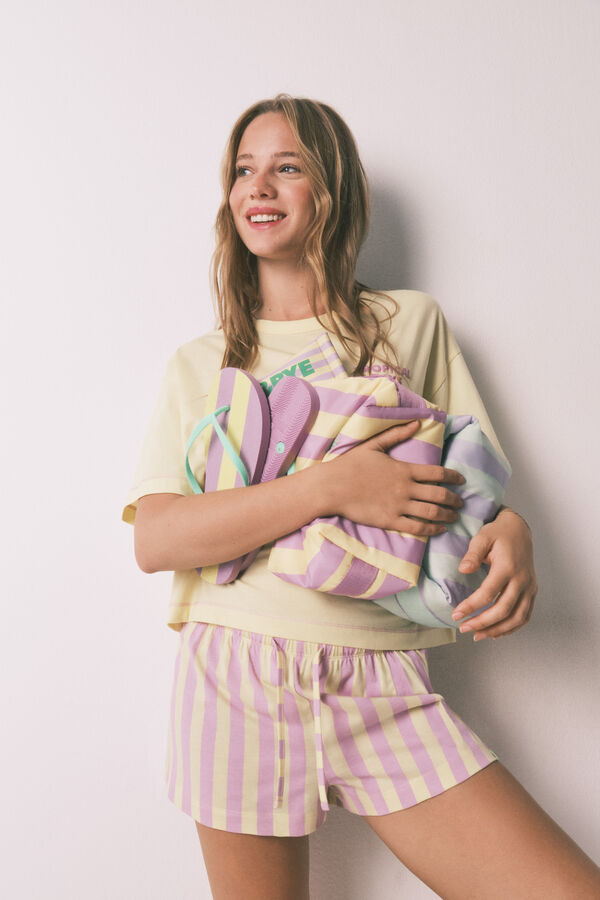 HI&BYE Žuta pamučna kratka pidžama na pruge Žuta