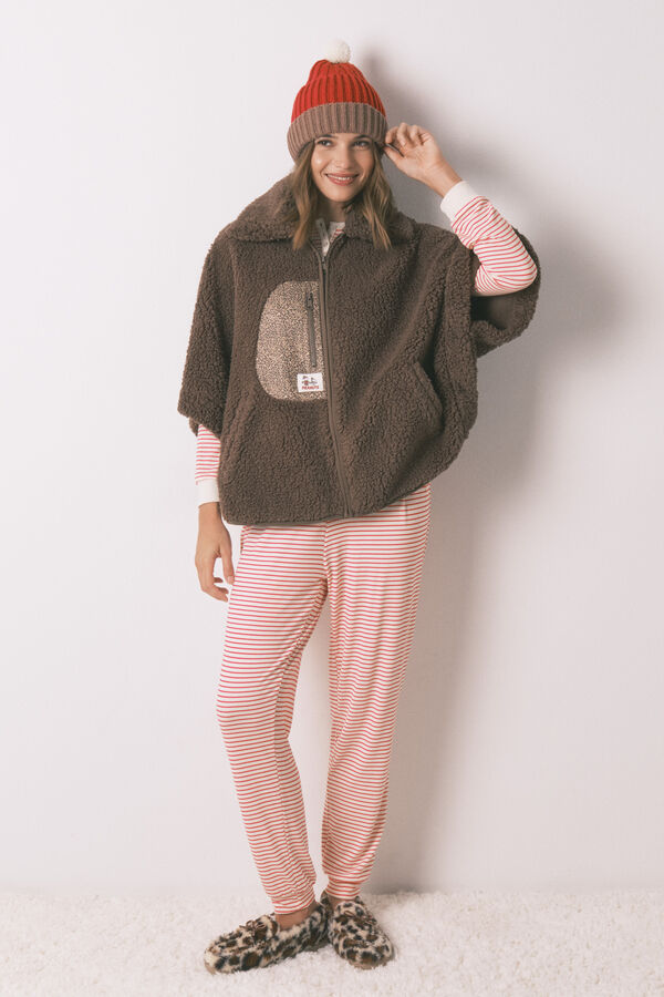 Women'secret Pončo kratki kućni ogrtač od ovčije kože sa pončom i Snupijem Braon