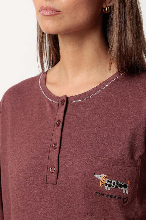 Admas Pijama largo perro salchicha para mujer marr&oacute;n