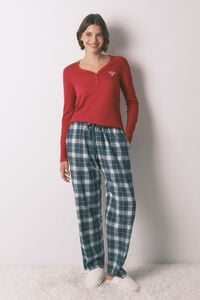 Women'secret Duge pantalone od 100% pamučnog flanela, zeleni karirani dezen