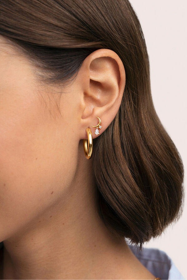 Singularu Pendiente Suelto Luna Spark Plata Ba&ntilde;o Oro amarillo