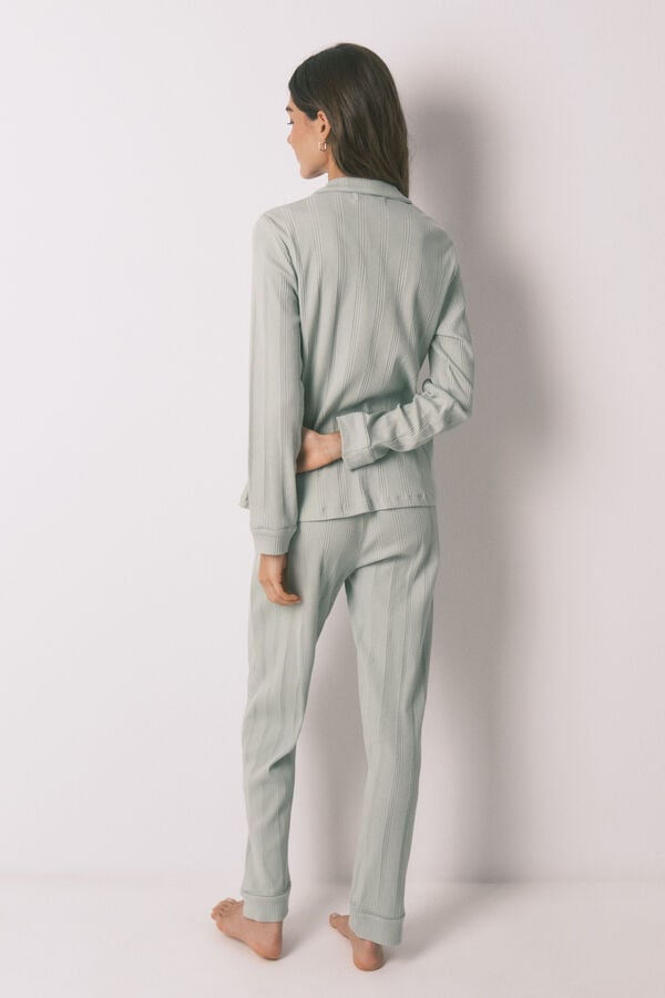 Women'secret Zelena rebrasta pamučna duga ko&scaron;ulja pidžama Zelena