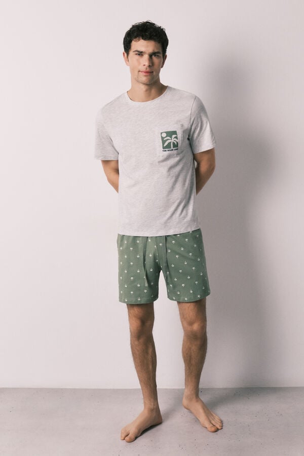 Women'secret Pamučna mu&scaron;ka kratka pidžama sa printom palmi Siva