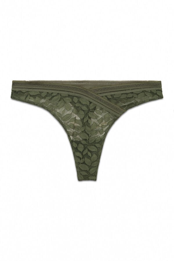 Women'secret Kaki čipkaste tanga gaćice sa V-izrezom u struku Kaki