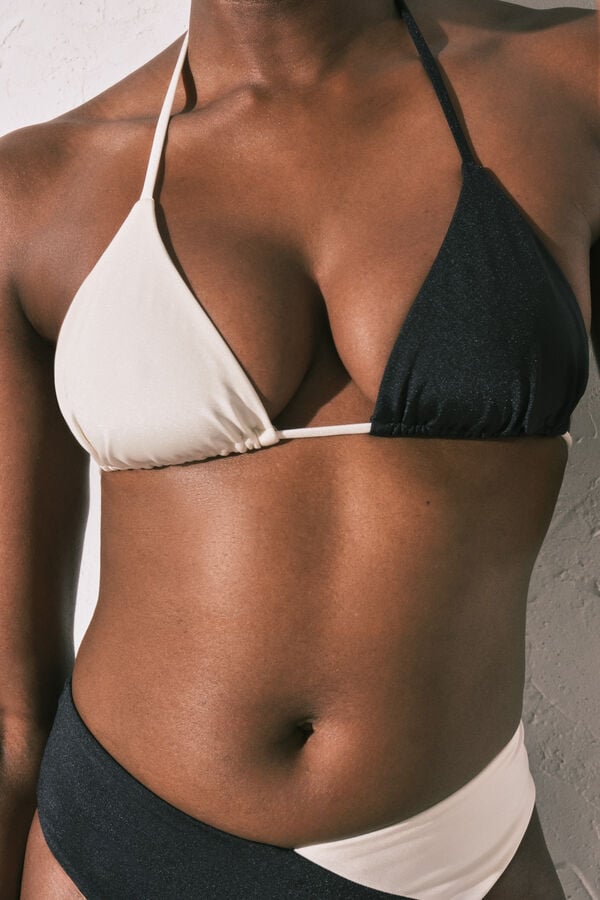 Women'secret Crno-beli trouglasti color block gornji deo bikinija Crna