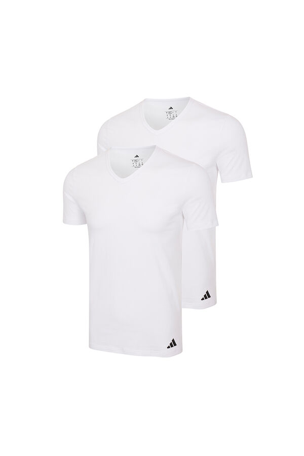 Adidas Pacote com 2 camisetas para homem de algod&atilde;o el&aacute;stico com gola em bico branco