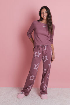 HI&BYE Pijama largo algod&oacute;n rosa estrellas