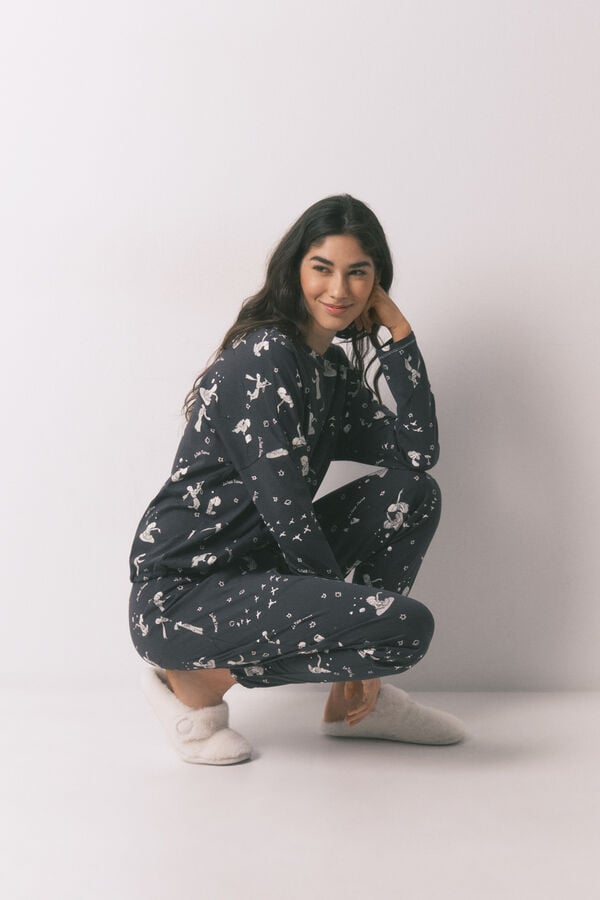 Women'secret Siva 100% pamučna duga pidžama El Principito Siva