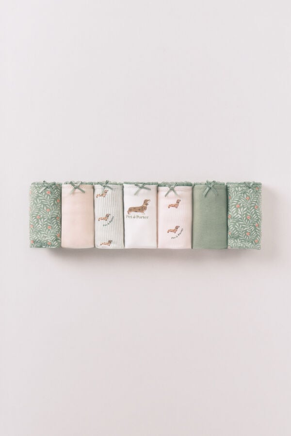 Women'secret 7 roze i zelenih pamučnih brazilskih gaćica Print