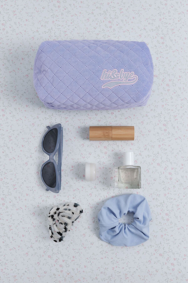 HI&BYE Neceser terciopelo logo bordado azul claro azul