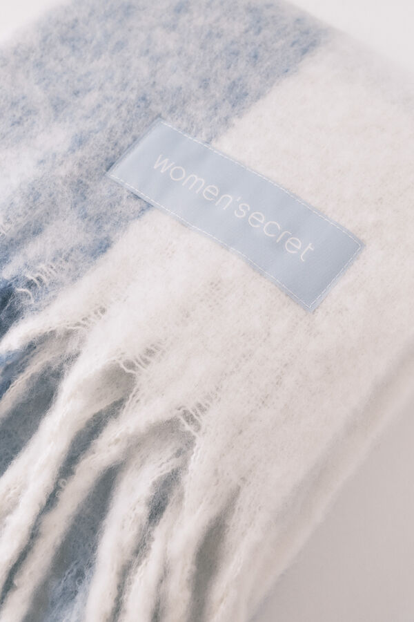 Women'secret Bufanda efecto lana cuadros azul y blanco  estampado