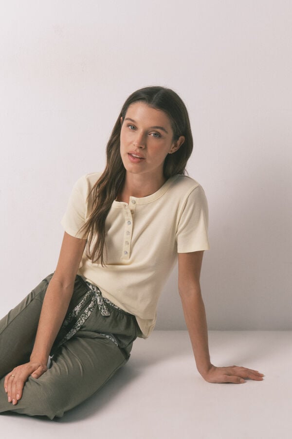 Women'secret Zelene pamučne duge pantalone Kaki