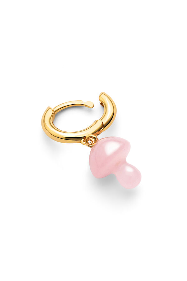 Singularu Brinco Avulso Argola Cogumelo Rosa Banho de Ouro estampado