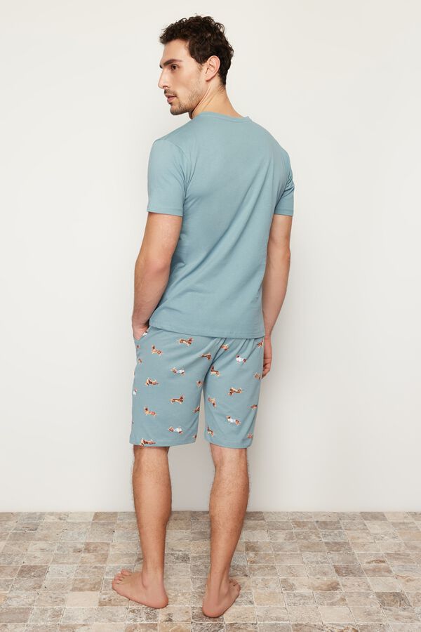 Trendyol Pijama de homem em algod&atilde;o estampado animal azul
