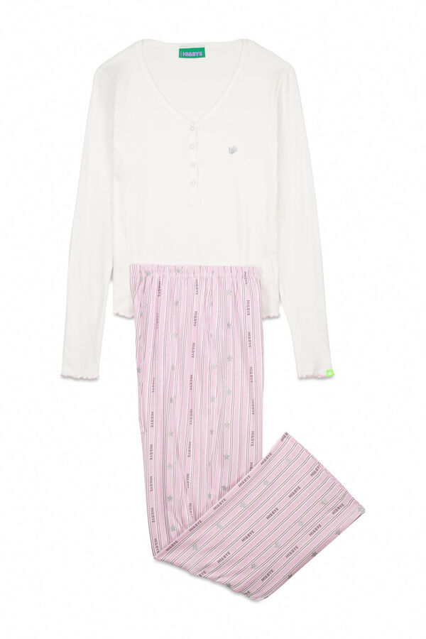 HI&BYE Duga pidžama sa belim pruge i logo  Bela