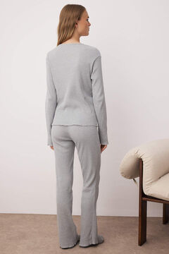 Trendyol Conjunto de pijama cinza mesclado com meia carcela e babados 