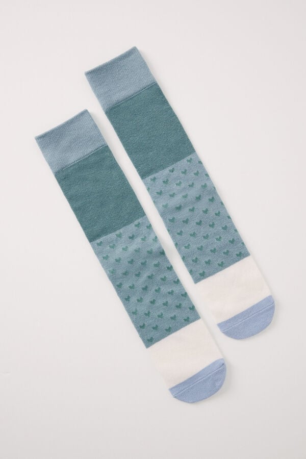 Women'secret Duge čarape sa blokovima zelene i plave Zelena