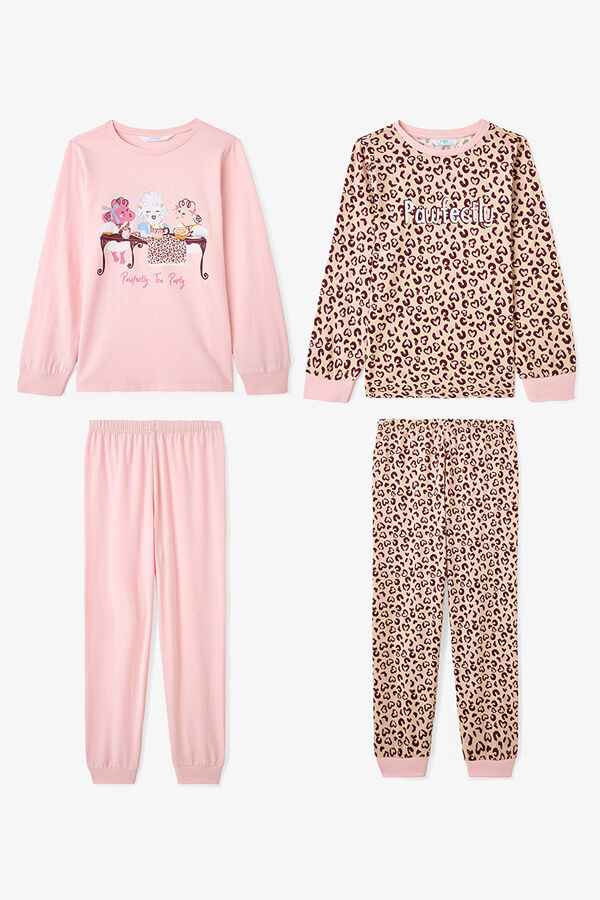 Penti Conjunto de pijama de manga comprida com estampado de leopardo para meninas, 2 peças estampado