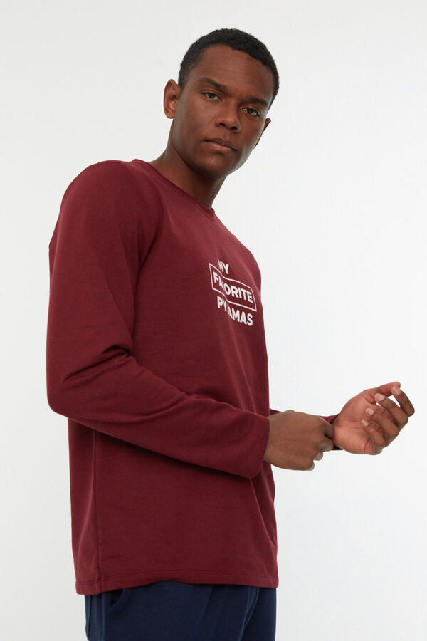 Trendyol Burgundy red print regular fit pyjamas set  Bordo