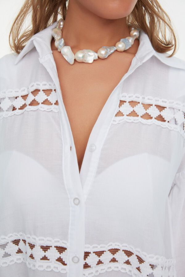 Trendyol Camisa larga playera con rayas blanco