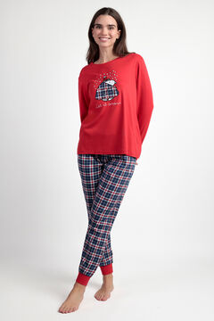 Admas Snoopy plaid long pyjamas, 100% cotton red