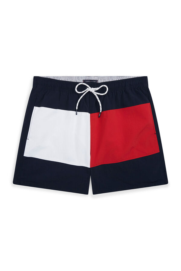 Tommy Hilfiger Cal&ccedil;&otilde;es de banho cl&aacute;ssicos para homem estampado bandeira Tommy azul