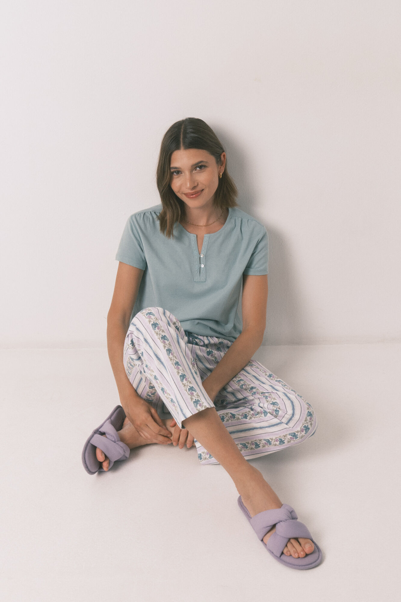 Women'secret Duge pantalone sa &scaron;argarepom, borduri od 100% pamuka