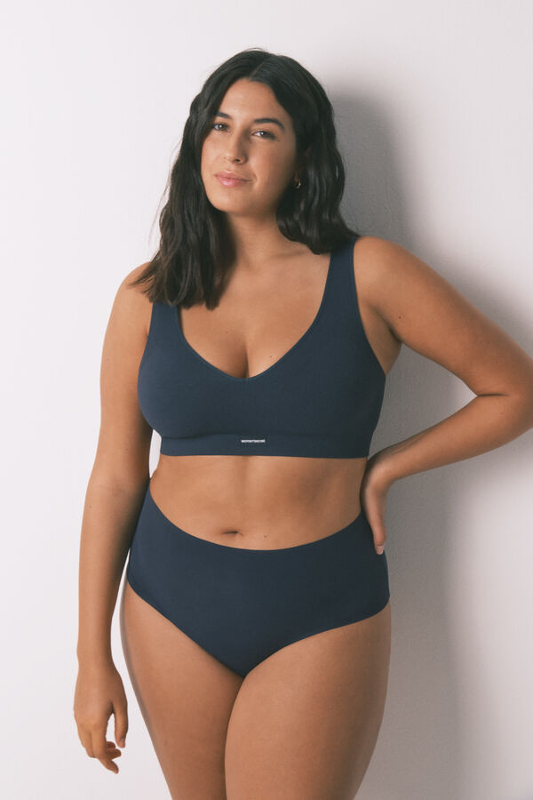 Women'secret PREDIVAN tamnoplavi rebrasti bez šavova top Plava