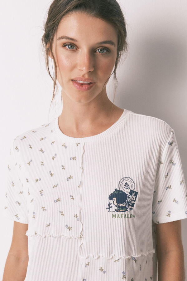 Women'secret Pijama comprido Mafalda patchwork 100% algod&atilde;o  bege