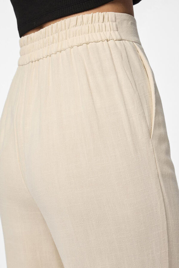 Womensecret Pantalón lino de mujer fluido con cintura elástica grey