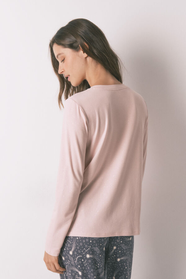 Women'secret Roze majica od viskoze sa dugi rukav i &scaron;ljokicama Roze