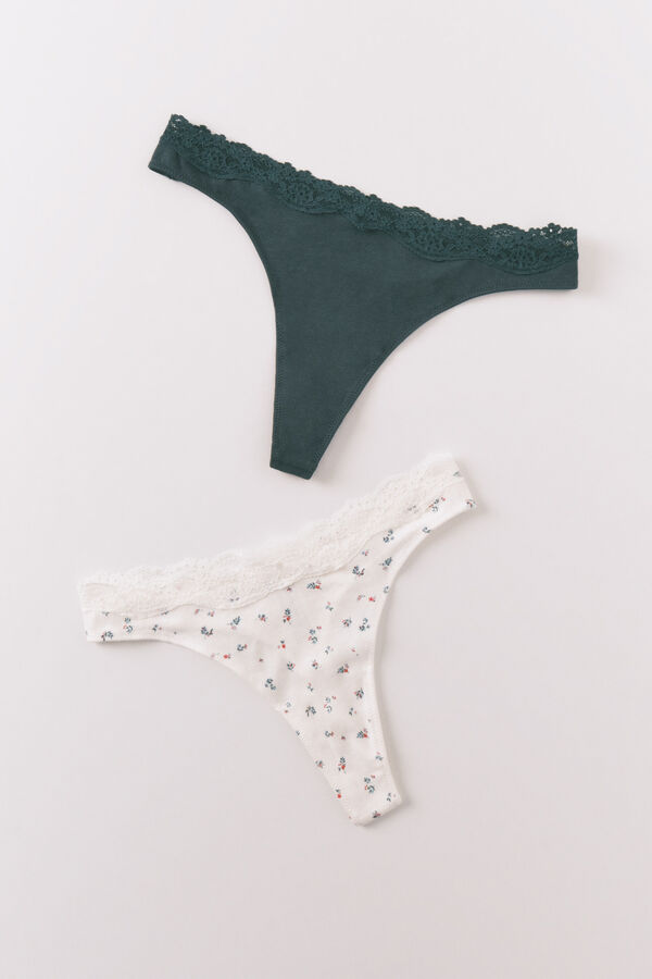 Women'secret Paket od 2 zelene pamučne tange sa belim printom Kaki