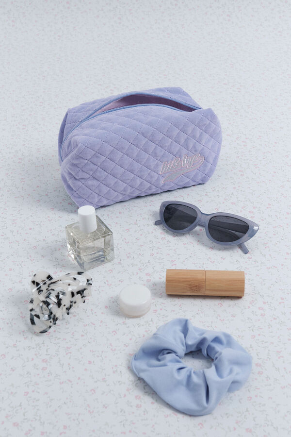 HI&BYE Neceser terciopelo logo bordado azul claro azul