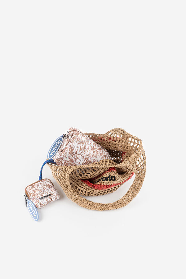 Victoria Mala tote em tecido de fibra natural cinzento