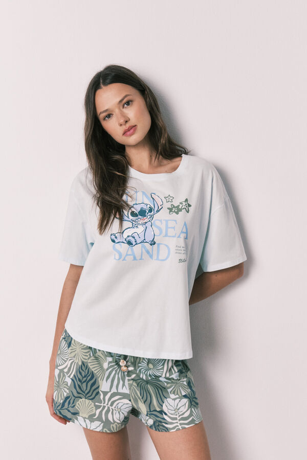 Women'secret Plava kratka pidžama sa kratkim rukavima Stitch Plava