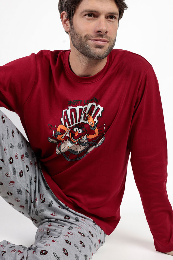 Admas Men's long pyjamas with Muppets print Bordo