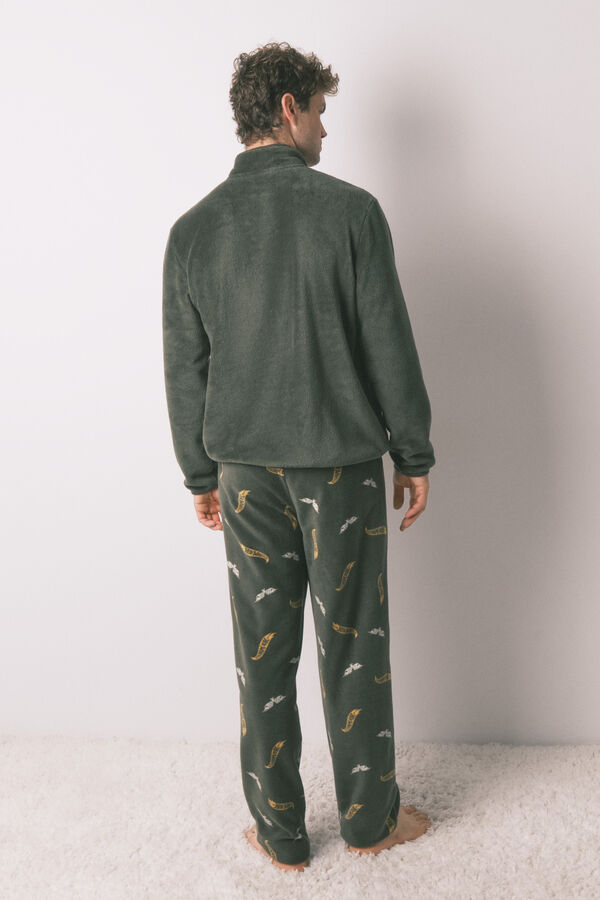 Women'secret Mu&scaron;ka duga pidžama zelene boje od flisa sa logom Hotvils Kaki