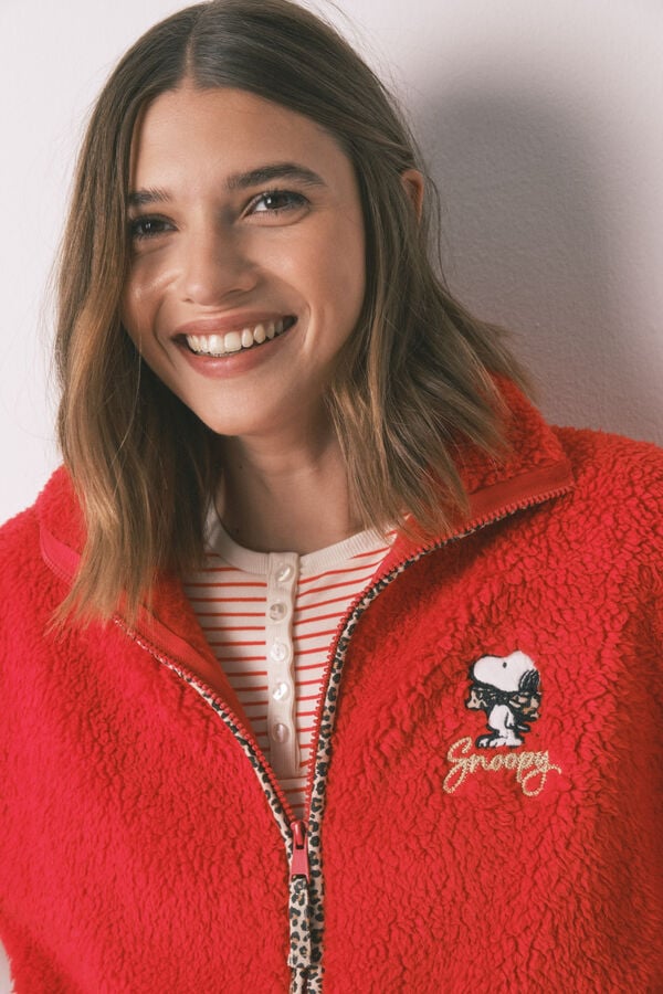 Women'secret Kućni ogrtač crveni ogrtač od ovčije kože sa Snupi vez Crvena